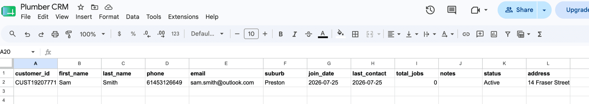 Customer added to the CRM